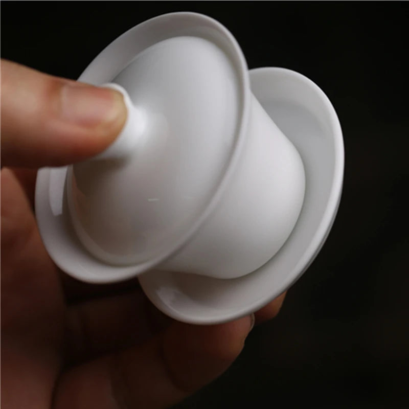 Mini 50ml Gaiwan For Tea Solid White Porcelain Tureen With Lid Teaware Travel Kung Fu Tea Set Chinese Cup Small Bowls Chawan