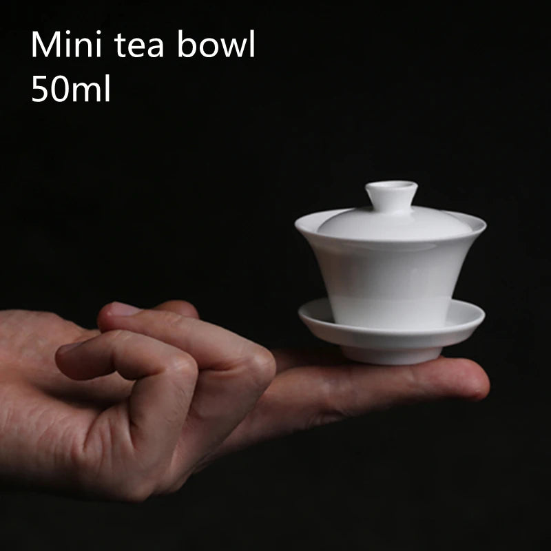 Mini 50ml Gaiwan For Tea Solid White Porcelain Tureen With Lid Teaware Travel Kung Fu Tea Set Chinese Cup Small Bowls Chawan