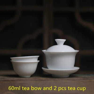 Mini 60ml Gaiwan For Tea Solid White Porcelain Tureen With Lid Teaware Travel Kung Fu Tea Set Chinese Cup Tea Bowls Small Chawan