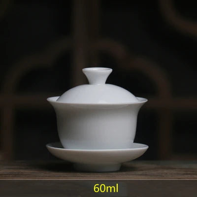 Mini 60ml Gaiwan For Tea Solid White Porcelain Tureen With Lid Teaware Travel Kung Fu Tea Set Chinese Cup Tea Bowls Small Chawan