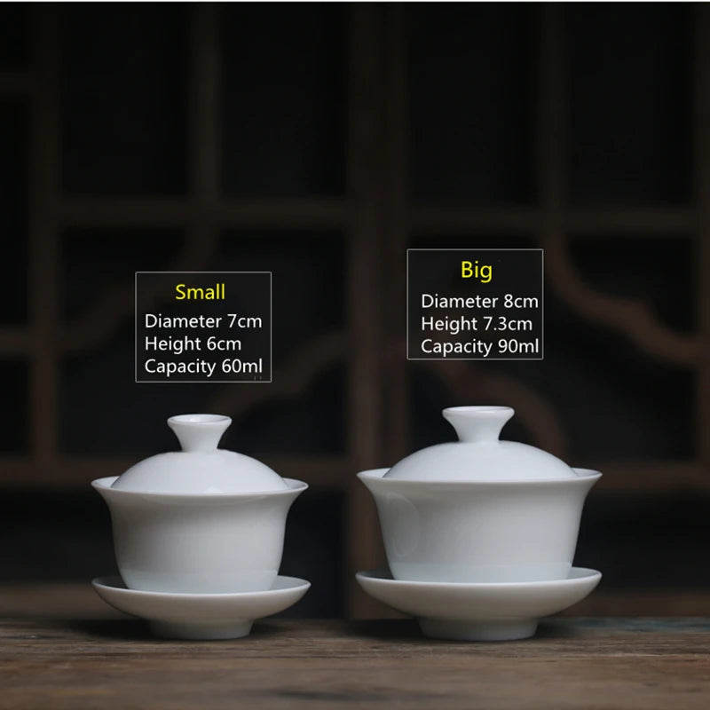 Mini 60ml Gaiwan For Tea Solid White Porcelain Tureen With Lid Teaware Travel Kung Fu Tea Set Chinese Cup Tea Bowls Small Chawan