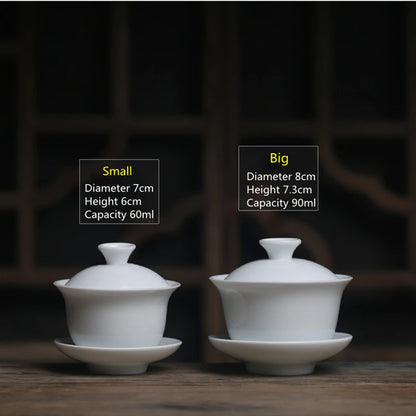 Mini 60ml Gaiwan For Tea Solid White Porcelain Tureen With Lid Teaware Travel Kung Fu Tea Set Chinese Cup Tea Bowls Small Chawan