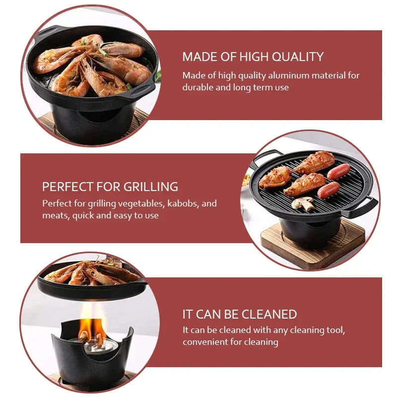 Mini BBQ Grill Japanese Alcohol Stove Home Smokeless Barbecue Grill Outdoor BBQ Plate Roasting Meat Tools