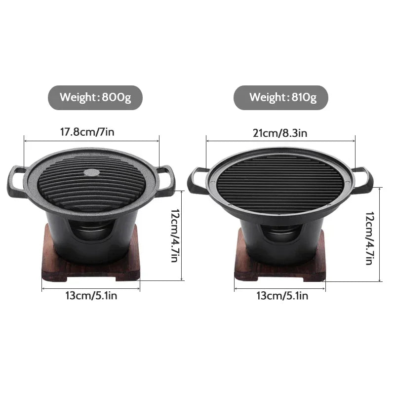 Mini BBQ Grill Japanese Alcohol Stove Home Smokeless Barbecue Grill Outdoor BBQ Plate Roasting Meat Tools