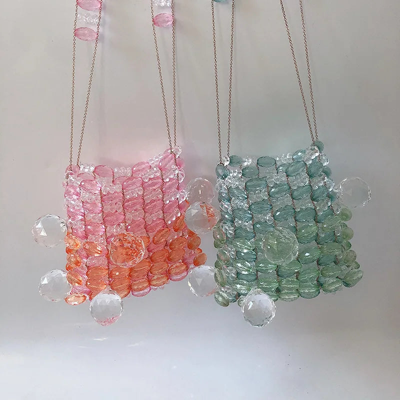 Mini Crystal handmade beaded small square bag Party Clutch Evening  Designer Chain Shoulder Bag Wedding Women Chic Purse