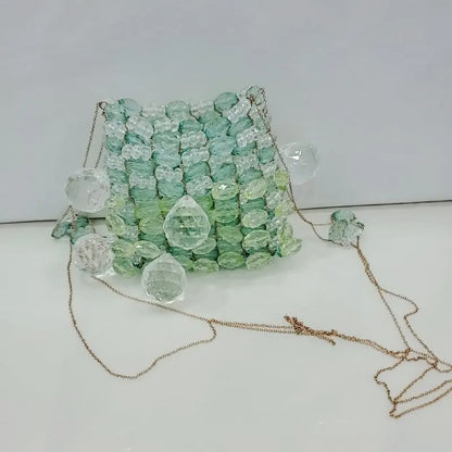 Mini Crystal handmade beaded small square bag Party Clutch Evening  Designer Chain Shoulder Bag Wedding Women Chic Purse