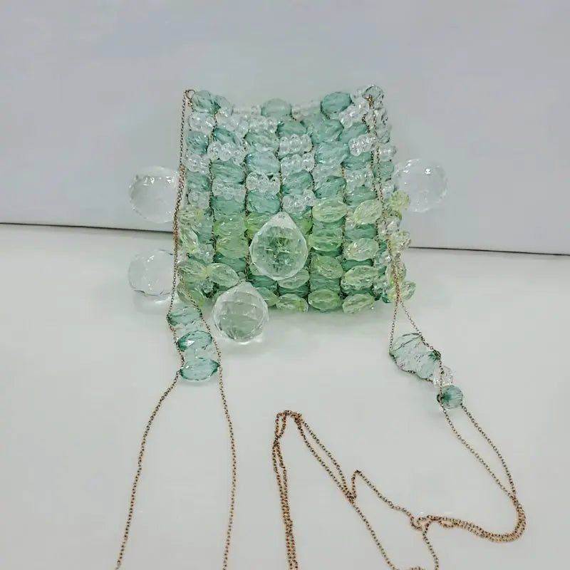 Mini Crystal handmade beaded small square bag Party Clutch Evening  Designer Chain Shoulder Bag Wedding Women Chic Purse