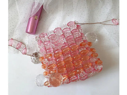 Mini Crystal handmade beaded small square bag Party Clutch Evening  Designer Chain Shoulder Bag Wedding Women Chic Purse