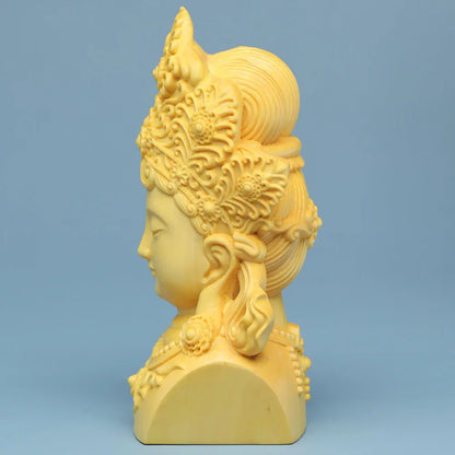Mini Guan Yin Chinese Wood Boxwood Kwan-yin Goddess Avalokiteshvara Buddha Statue Desktop Ornaments Car Ornaments