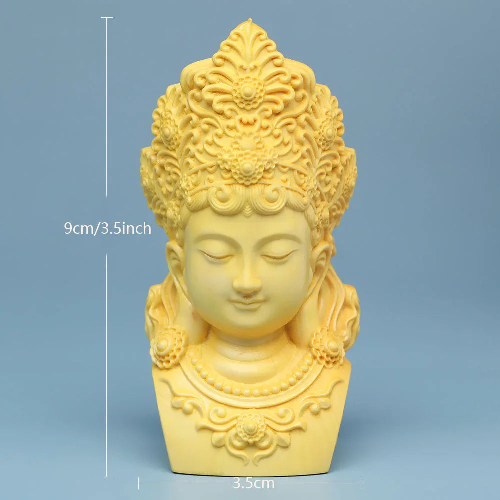 Mini Guan Yin Chinese Wood Boxwood Kwan-yin Goddess Avalokiteshvara Buddha Statue Desktop Ornaments Car Ornaments