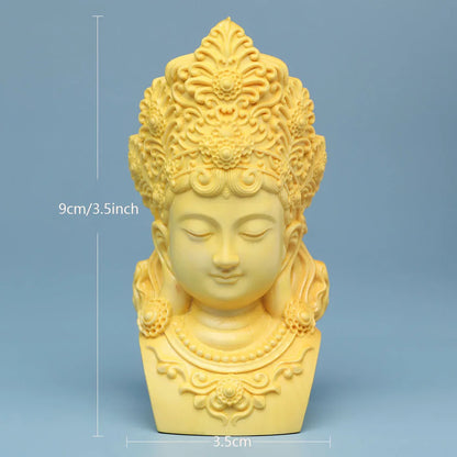 Mini Guan Yin Chinese Wood Boxwood Kwan-yin Goddess Avalokiteshvara Buddha Statue Desktop Ornaments Car Ornaments