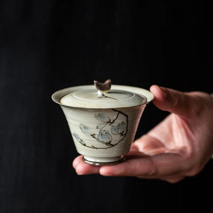 Mini Hand-painted Magnolia Flower Gaiwan Japanese Style Thin Ceramic Cover Bowl Small Kungfu Tea Tureen Exquisite Tea Set