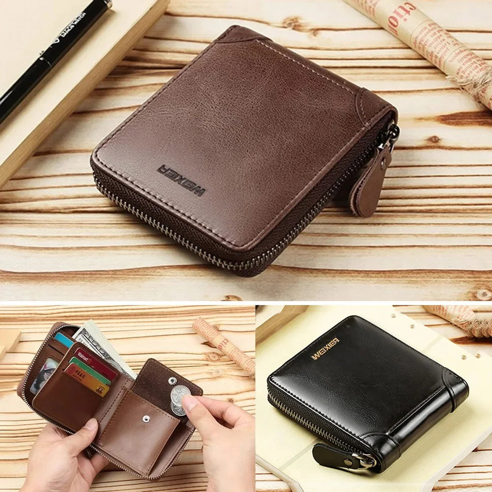 Mini Men Short Wallet Coin Pouch Credit/ID Card Holder Pocket Retro PU Leather Small Male Zipper Purses Money Bag