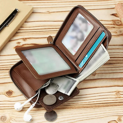 Mini Men Short Wallet Coin Pouch Credit/ID Card Holder Pocket Retro PU Leather Small Male Zipper Purses Money Bag