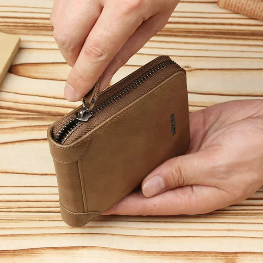 Mini Men Short Wallet Coin Pouch Credit/ID Card Holder Pocket Retro PU Leather Small Male Zipper Purses Money Bag