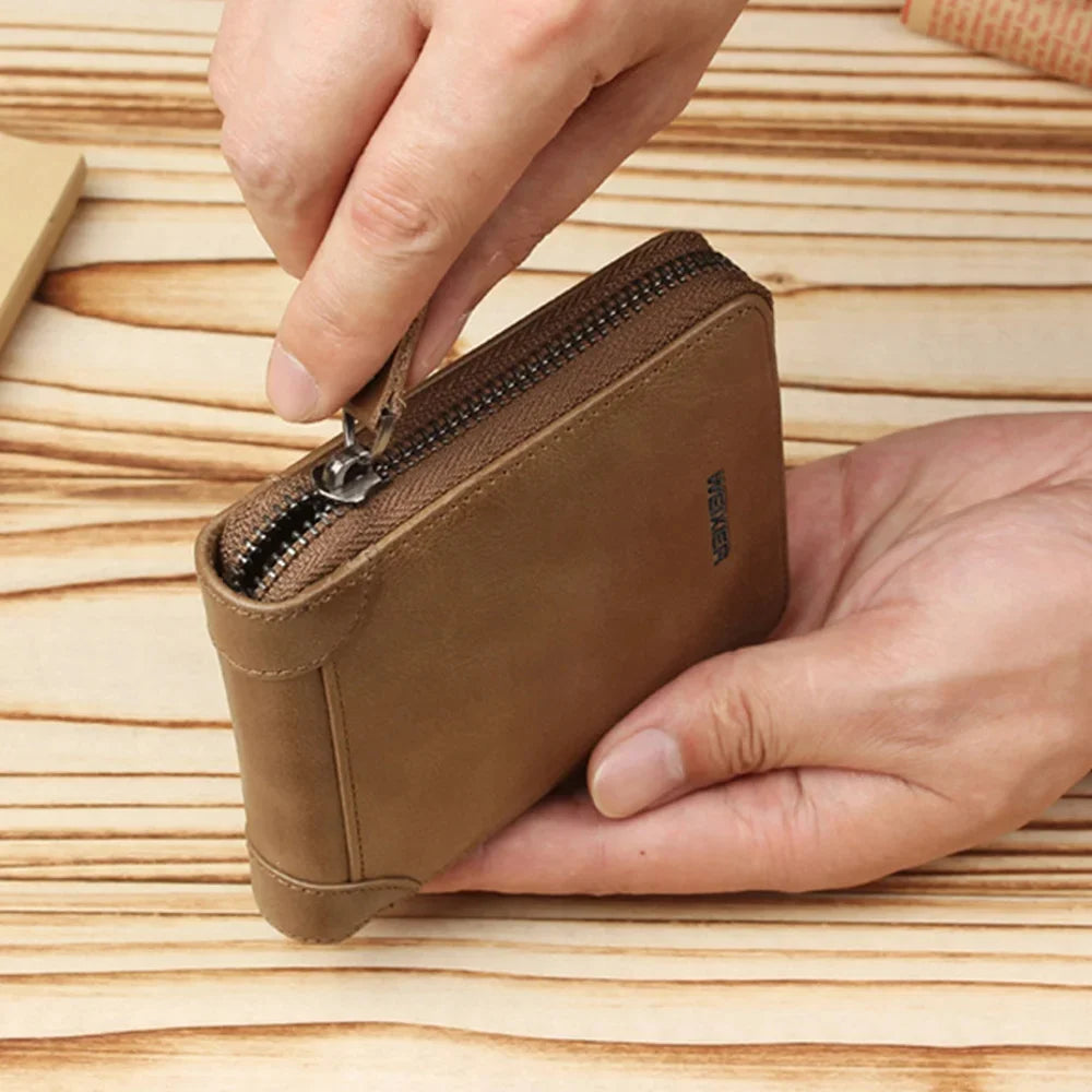 Mini Men Short Wallet Coin Pouch Pocket Credit/ID Card Holder Retro PU Leather Male Zipper Purses Money Bag