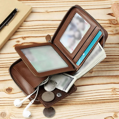 Mini Men Short Wallet Coin Pouch Pocket Credit/ID Card Holder Retro PU Leather Male Zipper Purses Money Bag