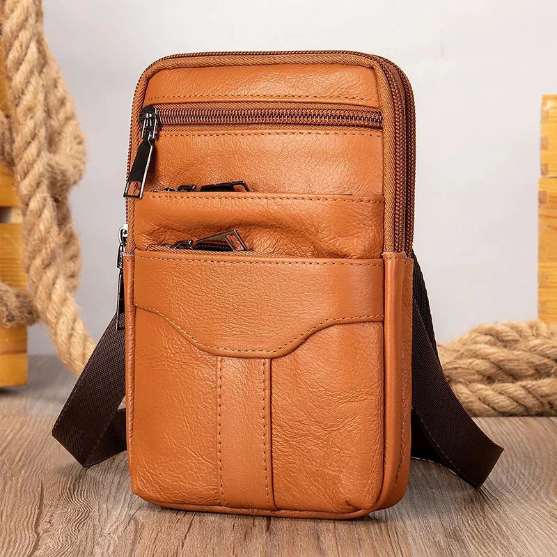 Mini Shoulder Outdoor Phone Pouch Genuine Leather Small s for Man Men For Keys Waist Bag On Belt