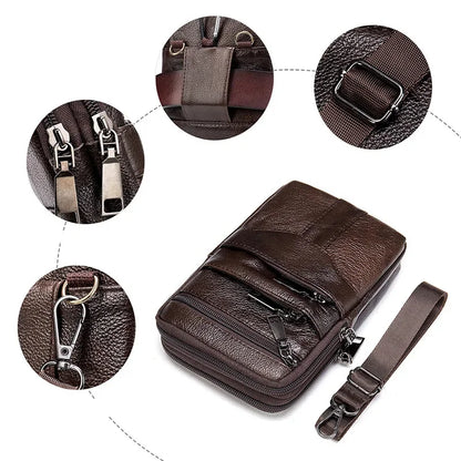 Mini Shoulder Outdoor Phone Pouch Genuine Leather Small s for Man Men For Keys Waist Bag On Belt