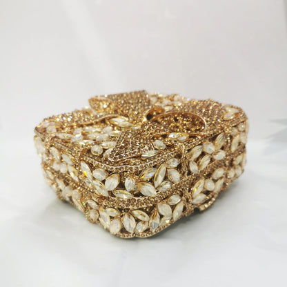 Mini Square Bow Woman Diamond Gold Handbag High Quality Crystal Wedding Bridal Evening Bag Party Banquet Cocktail Dinner Purse