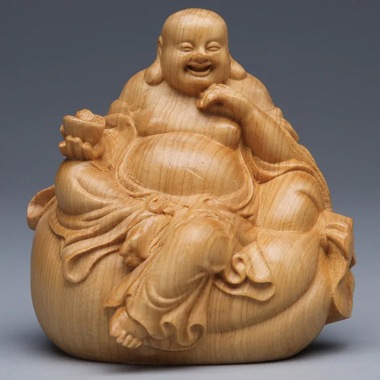 Mini Thuja Maitreya Buddha Statue Ornament Maitreya Sculpture Wood Carving Buddha Statue Collection Home Decor