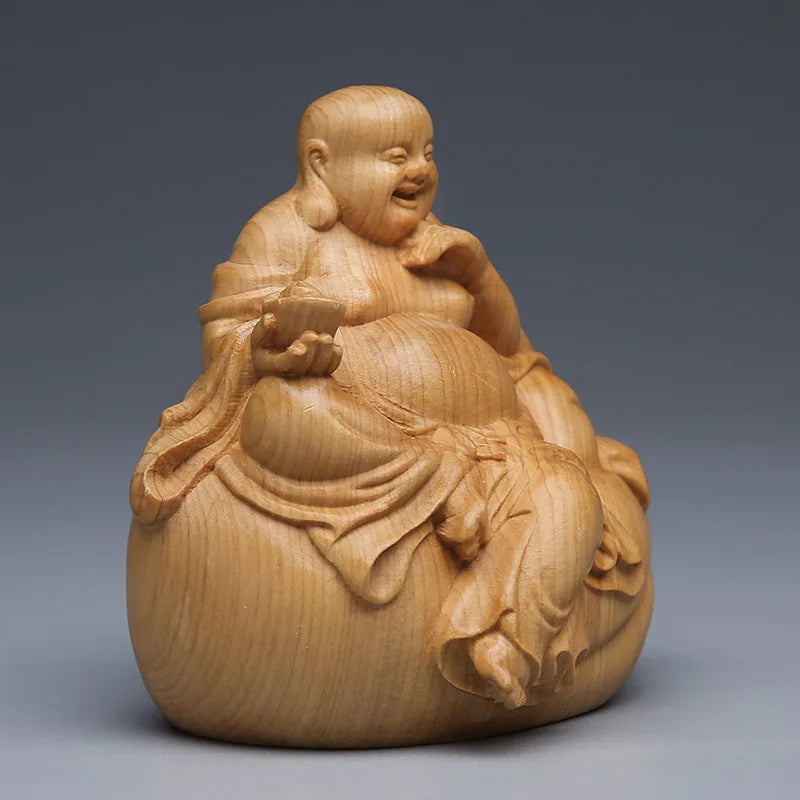 Mini Thuja Maitreya Buddha Statue Ornament Maitreya Sculpture Wood Carving Buddha Statue Collection Home Decor