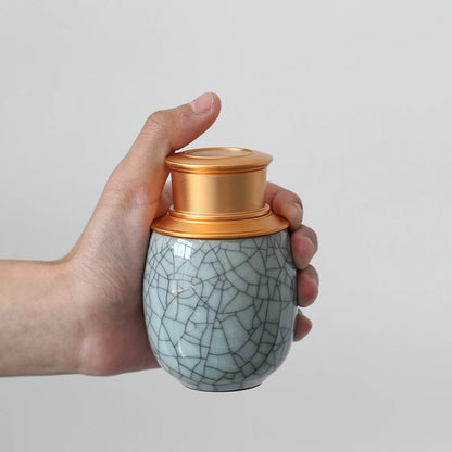 Mini Travel Portable Sealed Can, Celadon Tea Caddy Ceramic Tea Box, Metal Tin Can, Storage Canister