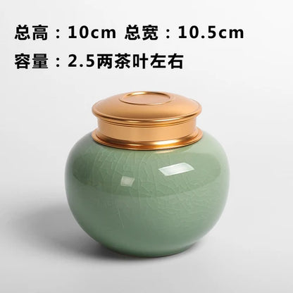 Mini Travel Portable Sealed Can, Celadon Tea Caddy Ceramic Tea Box, Metal Tin Can, Storage Canister