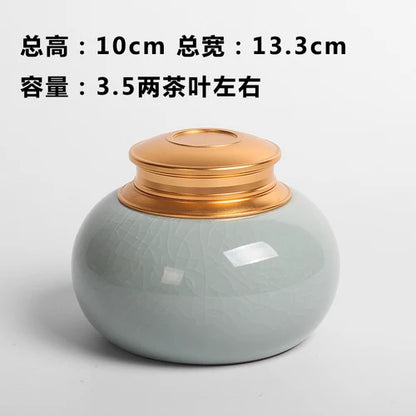 Mini Travel Portable Sealed Can, Celadon Tea Caddy Ceramic Tea Box, Metal Tin Can, Storage Canister