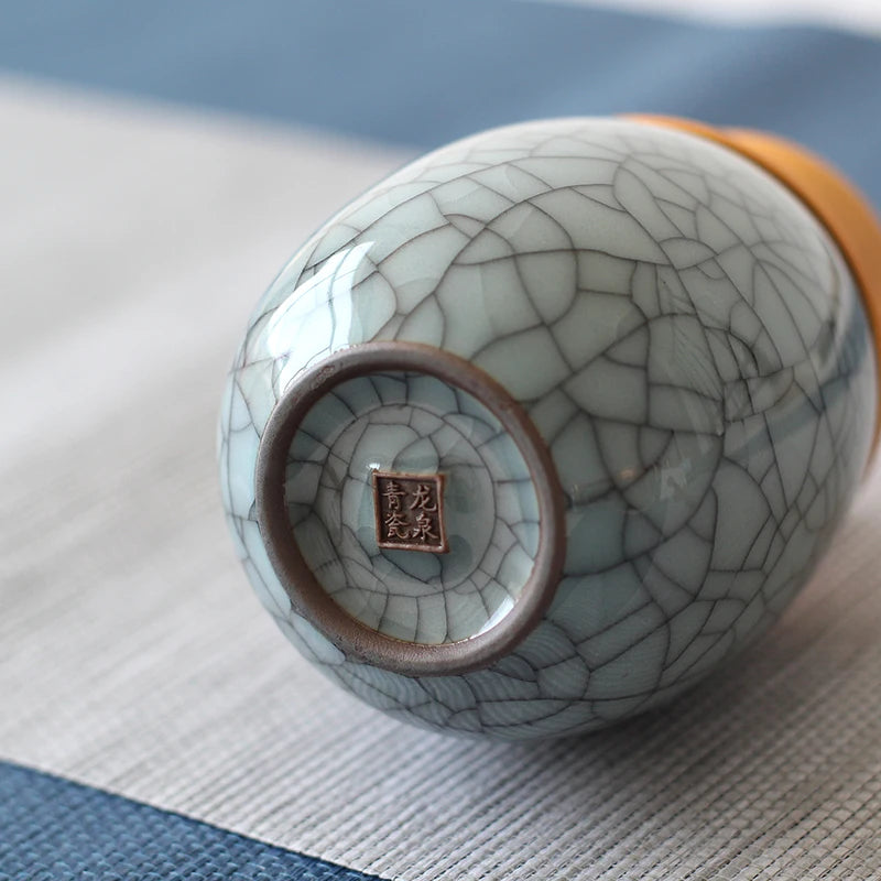 Mini Travel Portable Sealed Can, Celadon Tea Caddy Ceramic Tea Box, Metal Tin Can, Storage Canister