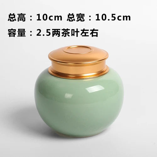 Mini Travel Portable Sealed Can, Celadon Tea Caddy Ceramic Tea Box, Metal Tin Can, Storage Canister