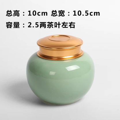 Mini Travel Portable Sealed Can, Celadon Tea Caddy Ceramic Tea Box, Metal Tin Can, Storage Canister