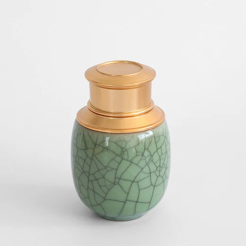 Mini Travel Portable Sealed Can, Celadon Tea Caddy Ceramic Tea Box, Metal Tin Can, Storage Canister