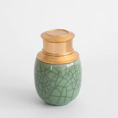 Mini Travel Portable Sealed Can, Celadon Tea Caddy Ceramic Tea Box, Metal Tin Can, Storage Canister