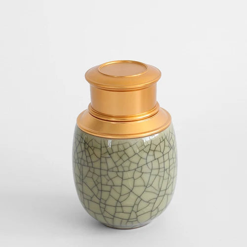 Mini Travel Portable Sealed Can, Celadon Tea Caddy Ceramic Tea Box, Metal Tin Can, Storage Canister