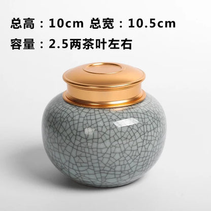 Mini Travel Portable Sealed Can, Celadon Tea Caddy Ceramic Tea Box, Metal Tin Can, Storage Canister