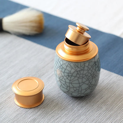 Mini Travel Portable Sealed Can, Celadon Tea Caddy Ceramic Tea Box, Metal Tin Can, Storage Canister