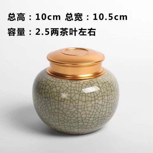 Mini Travel Portable Sealed Can, Celadon Tea Caddy Ceramic Tea Box, Metal Tin Can, Storage Canister