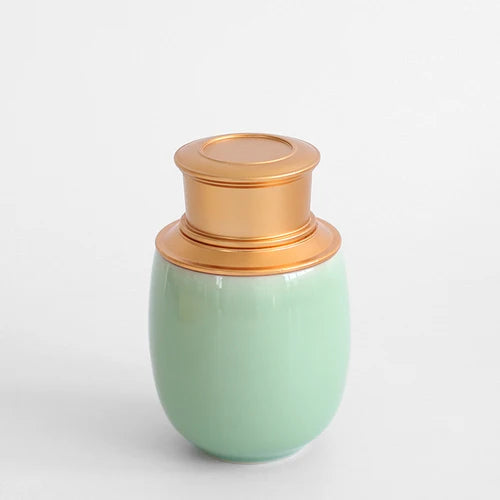 Mini Travel Portable Sealed Can, Celadon Tea Caddy Ceramic Tea Box, Metal Tin Can, Storage Canister