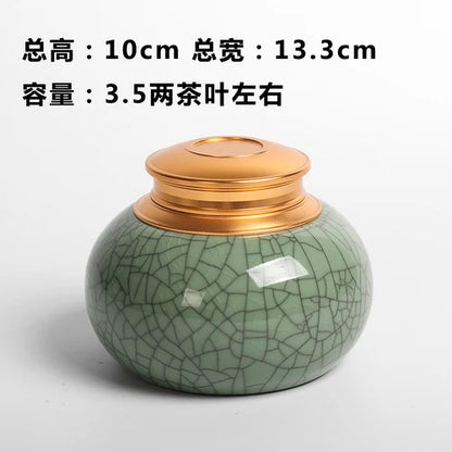 Mini Travel Portable Sealed Can, Celadon Tea Caddy Ceramic Tea Box, Metal Tin Can, Storage Canister