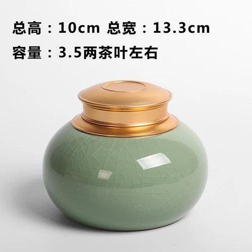 Mini Travel Portable Sealed Can, Celadon Tea Caddy Ceramic Tea Box, Metal Tin Can, Storage Canister