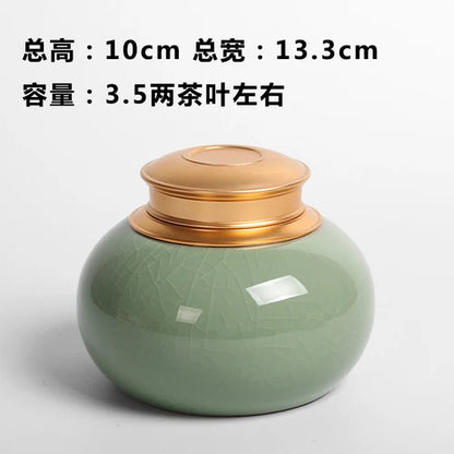 Mini Travel Portable Sealed Can, Celadon Tea Caddy Ceramic Tea Box, Metal Tin Can, Storage Canister