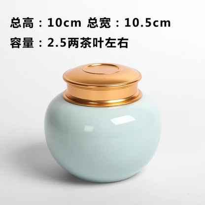 Mini Travel Portable Sealed Can, Celadon Tea Caddy Ceramic Tea Box, Metal Tin Can, Storage Canister