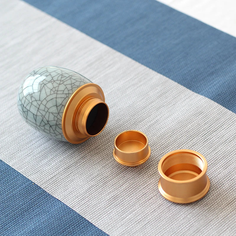 Mini Travel Portable Sealed Can, Celadon Tea Caddy Ceramic Tea Box, Metal Tin Can, Storage Canister