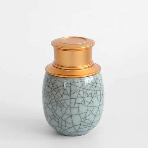 Mini Travel Portable Sealed Can, Celadon Tea Caddy Ceramic Tea Box, Metal Tin Can, Storage Canister