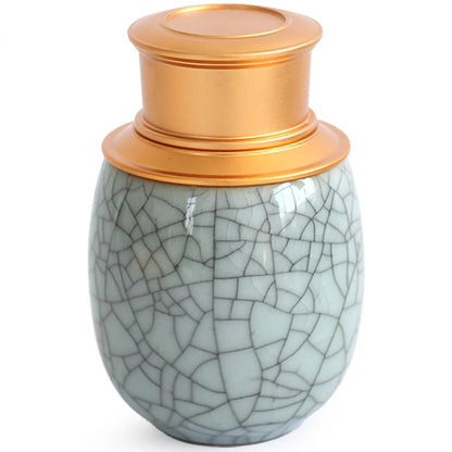 Mini Travel Portable Sealed Can, Celadon Tea Caddy Ceramic Tea Box, Metal Tin Can, Storage Canister