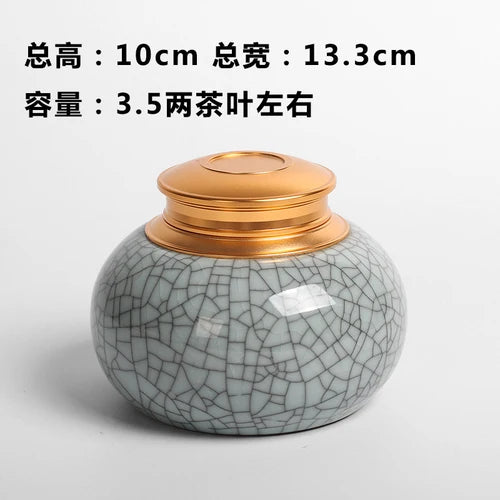 Mini Travel Portable Sealed Can, Celadon Tea Caddy Ceramic Tea Box, Metal Tin Can, Storage Canister