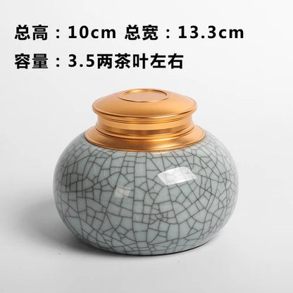Mini Travel Portable Sealed Can, Celadon Tea Caddy Ceramic Tea Box, Metal Tin Can, Storage Canister
