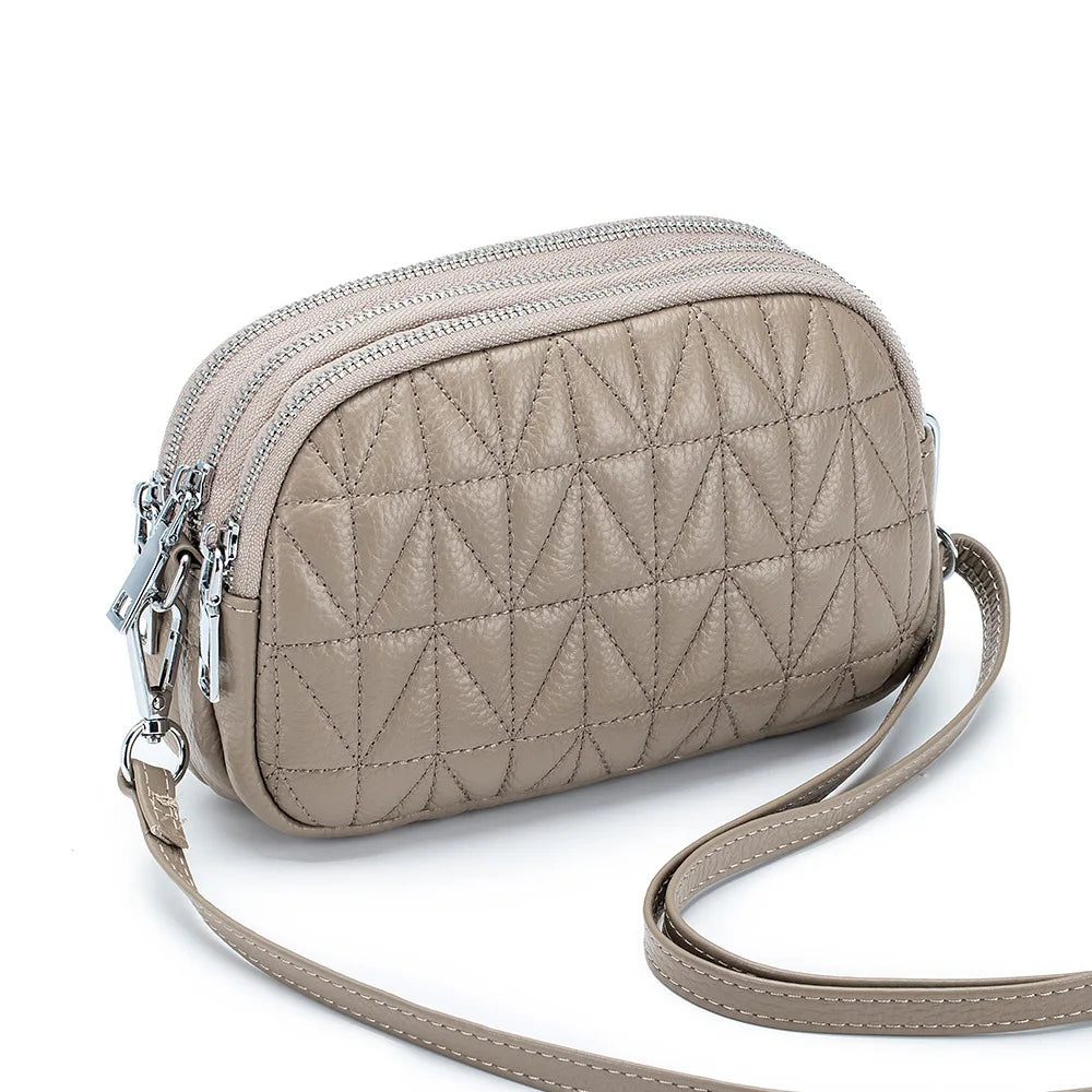 Mini Zipper Shoulder Bags for Women 3 Layers Leather Ladies Hand Bags Diamond Style Fashion Stitching Mobile Phone Purse Pouch