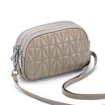 Mini Zipper Shoulder Bags for Women 3 Layers Leather Ladies Hand Bags Diamond Style Fashion Stitching Mobile Phone Purse Pouch